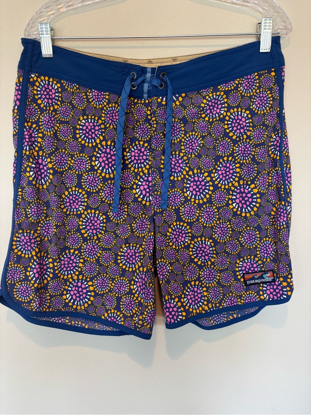 Patagonia Women’s Blue Swim Board Shorts with Pink and Yellow Floral Print